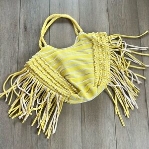 Yellow Fringe Boho Tote Bag